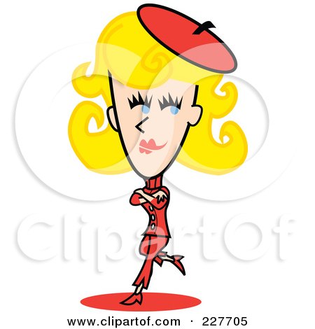 Royalty-Free (RF) Clipart Illustration of a Retro Blond Woman Standing And Leaning With Her Arms Crossed by Andy Nortnik