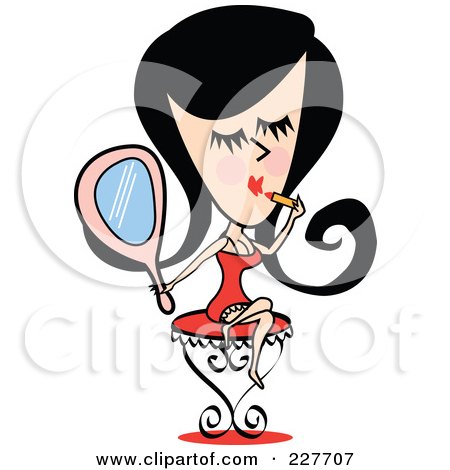 Royalty-Free (RF) Clipart Illustration of a Retro Woman Sitting On A Stool And Applying Lipstick by Andy Nortnik