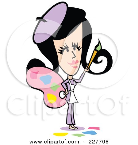 Royalty-Free (RF) Clipart Illustration of a Retro Woman Artist Holding A Palette And Paintbrush by Andy Nortnik