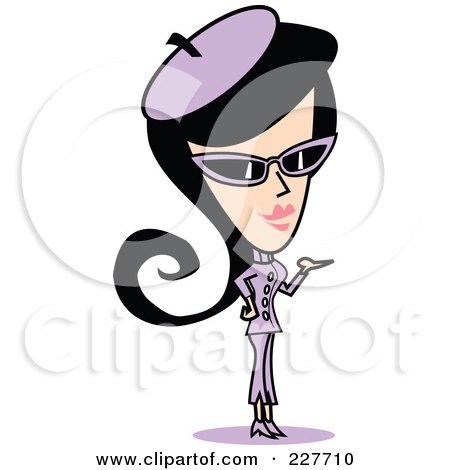Royalty-Free (RF) Clipart Illustration of a Retro Woman In Purple, Standing And Presenting by Andy Nortnik
