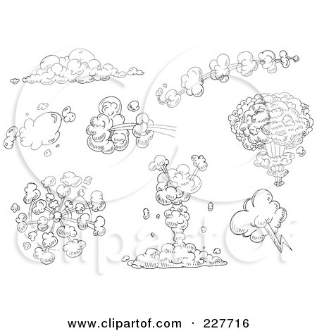 Royalty-Free (RF) Clipart Illustration of a Digital Collage Of Black And White Doodled Comic Explosions by yayayoyo
