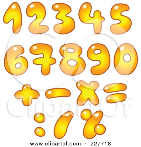 Royalty-Free (RF) Clipart Illustration of a Digital Collage Of Gradient Orange Bubble Numbers And Math Symbols by yayayoyo