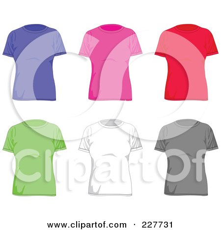 Royalty-Free (RF) Clipart Illustration of a Digital Collage Of Plain Colorful Women's T Shirts by yayayoyo