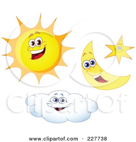 Royalty-Free (RF) Clipart Illustration of a Digital Collage Of A Sun, Star, Moon And Cloud by yayayoyo