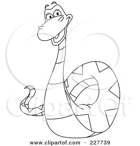 Royalty-Free (RF) Clipart Illustration of a Coloring Page Outline Of A Happy Snake by yayayoyo