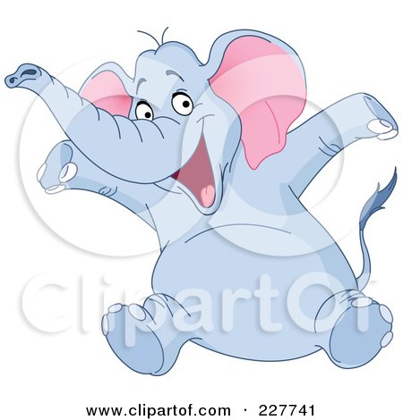 Royalty-Free (RF) Clipart Illustration of a Happy Blue Elephant Sitting And Holding His Arms Up by yayayoyo