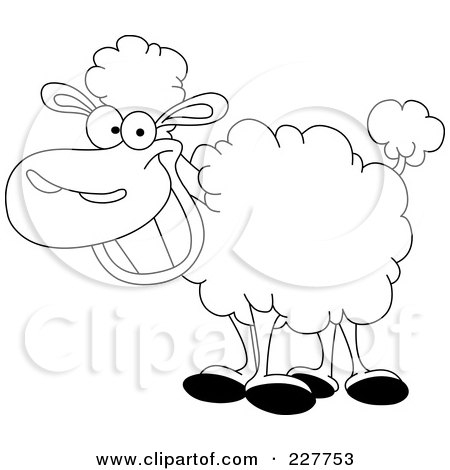Royalty-Free (RF) Clipart Illustration of a Coloring Page Outline Of A Happy Sheep by yayayoyo