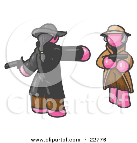 Clipart Illustration of a Pink Man Challenging Another Pink Man to a Duel With Pistils  by Leo Blanchette