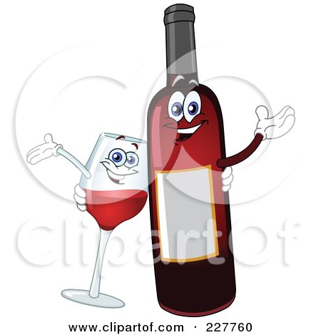Royalty-Free (RF) Clipart Illustration of a Happy Wine Glass And Bottle by yayayoyo