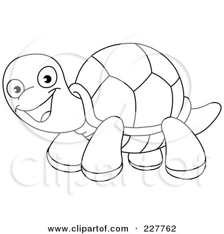 Royalty-Free (RF) Clipart Illustration of a Coloring Page Outline Of A Happy Tortoise by yayayoyo