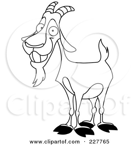 Royalty-Free (RF) Clipart Illustration of a Coloring Page Outline Of A Happy Billy Goat by yayayoyo