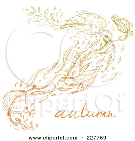 Royalty-Free (RF) Clipart Illustration of Doodled Fall Leaves Floating In The Wind With The Word Autumn by yayayoyo