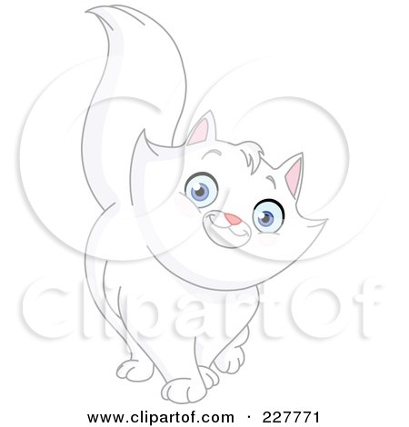 Royalty-Free (RF) Clipart Illustration of a Curious White Cat Walking Forward by yayayoyo