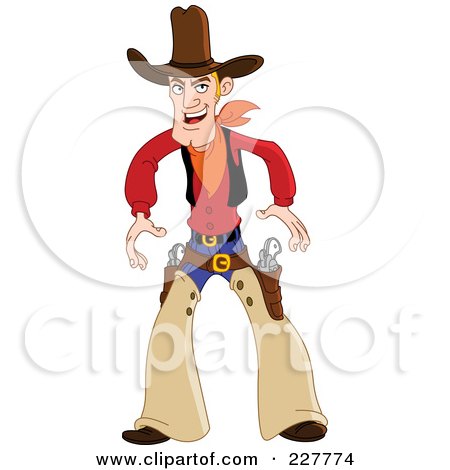 Royalty-Free (RF) Clipart Illustration of a Western Cowboy Ready To Draw His Gun by yayayoyo