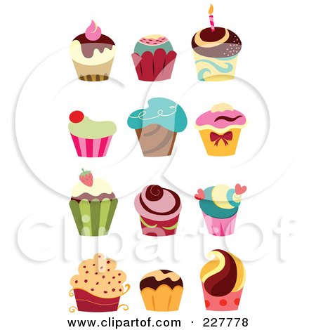 Royalty-Free (RF) Clipart Illustration of a Digital Collage Of Gourmet Cupcakes by yayayoyo