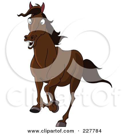 Royalty-Free (RF) Clipart Illustration of a Scared Brown Horse Running by yayayoyo