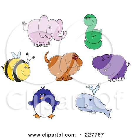 Royalty-Free (RF) Clipart Illustration of a Digital Collage Of Cute Doodled Animals by yayayoyo