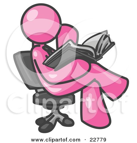 Clipart Illustration of a Pink Man Sitting Cross Legged in a Chair and Reading a Book by Leo Blanchette