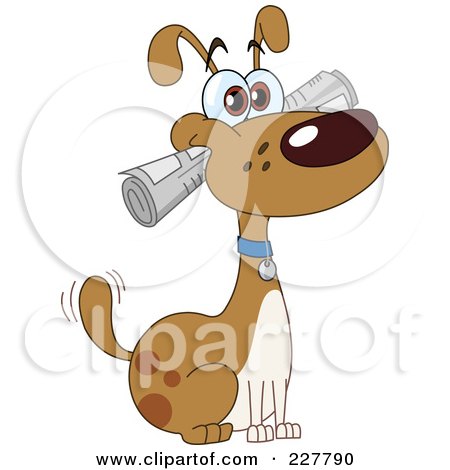 Royalty-Free (RF) Clipart Illustration of a Happy Dog Fetching A Newspaper by yayayoyo