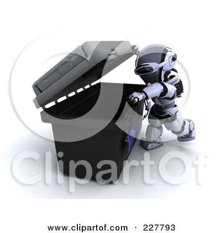 Royalty-Free (RF) Clipart Illustration of a 3d Robot Opening A Tool Box by KJ Pargeter