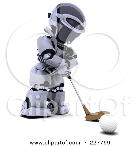 Royalty-Free (RF) Clipart Illustration of a 3d Robot Golfing - 5 by KJ Pargeter