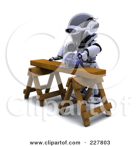 Royalty-Free (RF) Clipart Illustration of a 3d Robot Sawing by KJ Pargeter