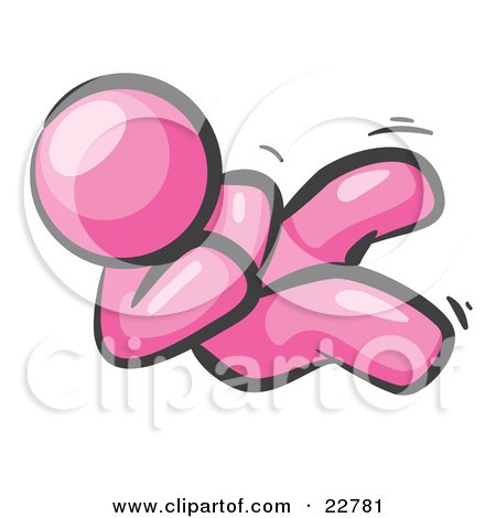 Clipart Illustration of a Happy Pink Man Rolling On The Floor And Giggling With Laughter by Leo Blanchette