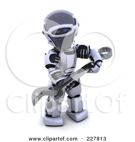 Royalty-Free (RF) Clipart Illustration of a 3d Robot Carrying A Spanner by KJ Pargeter