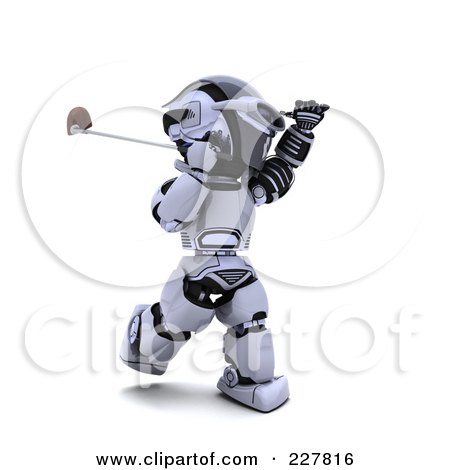 Royalty-Free (RF) Clipart Illustration of a 3d Robot Golfing - 3 by KJ Pargeter