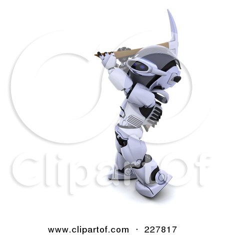 Royalty-Free (RF) Clipart Illustration of a 3d Robot Using A Pickaxe by KJ Pargeter