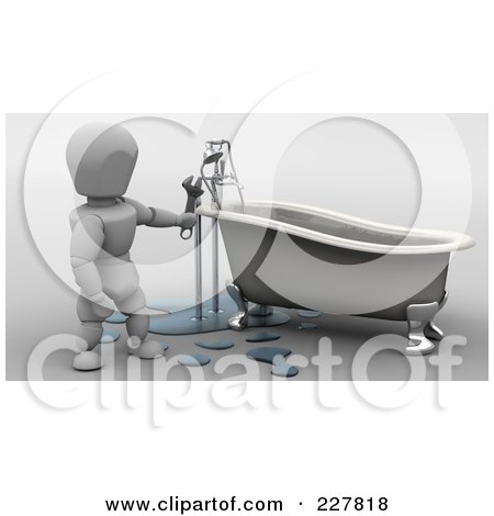 Royalty-Free (RF) Clipart Illustration of a 3d White Character Fixing A Tub's Pipes by KJ Pargeter