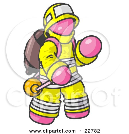Clipart Illustration of a Pink Fireman in a Uniform, Fighting a Fire by Leo Blanchette