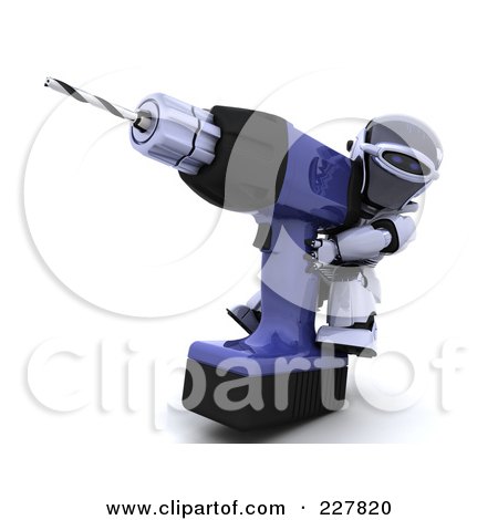 Royalty-Free (RF) Clipart Illustration of a 3d Robot Using A Giant Power Drill by KJ Pargeter