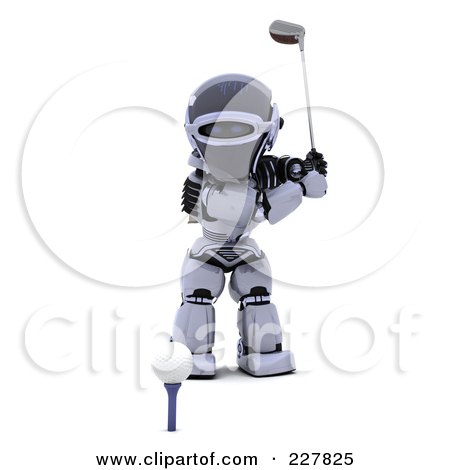 Royalty-Free (RF) Clipart Illustration of a 3d Robot Golfing - 2 by KJ Pargeter