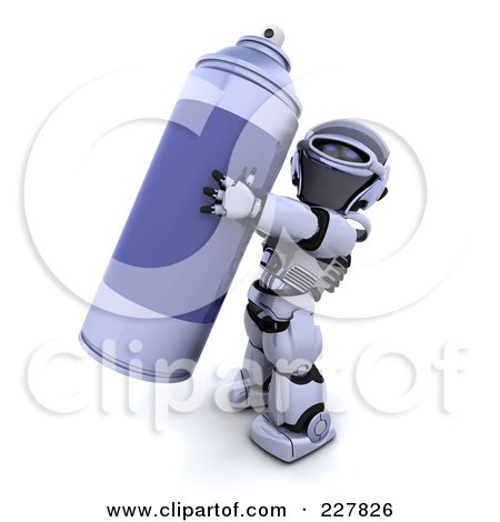 Royalty-Free (RF) Clipart Illustration of a 3d Robot Carrying A Spray Can by KJ Pargeter