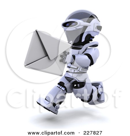Royalty-Free (RF) Clipart Illustration of a 3d Robot Running With An Envelope by KJ Pargeter