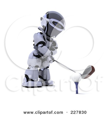 Royalty-Free (RF) Clipart Illustration of a 3d Robot Golfing - 1 by KJ Pargeter