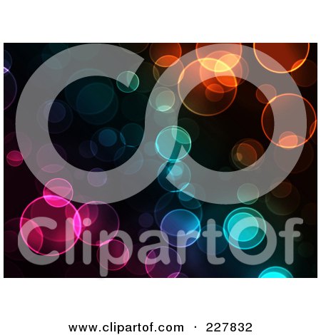 Royalty-Free (RF) Clipart Illustration of a Background Of Colorful Bokeh Lights On Black by KJ Pargeter