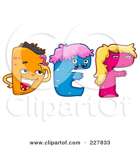 Royalty-Free (RF) Clipart Illustration of a Digital Collage Of Monster Letters, D Through F by BNP Design Studio