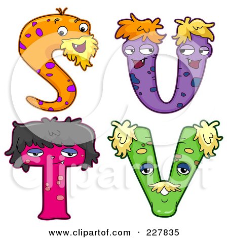 Royalty-Free (RF) Clipart Illustration of a Digital Collage Of Monster Letters, S Through V by BNP Design Studio