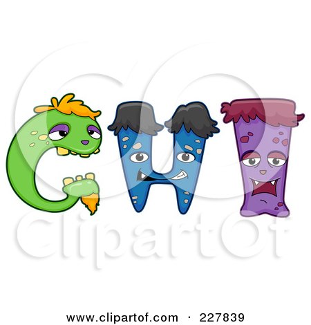 Royalty-Free (RF) Clipart Illustration of a Digital Collage Of Monster Letters, G Through I by BNP Design Studio