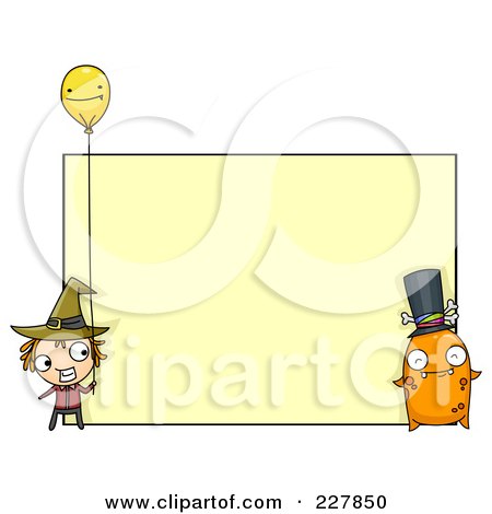 Royalty-Free (RF) Clipart Illustration of a Monster And Witch By A Halloween Sign by BNP Design Studio