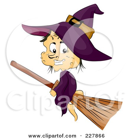 Royalty-Free (RF) Clipart Illustration of a Warty Witch Flying On A Broomstick by BNP Design Studio
