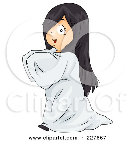 Royalty-Free (RF) Clipart Illustration of a Cute Girl In A Ghost Costume by BNP Design Studio