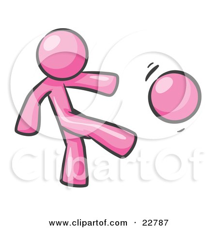 Clipart Illustration of a Pink Man Kicking A Ball Really Hard While Playing A Game by Leo Blanchette