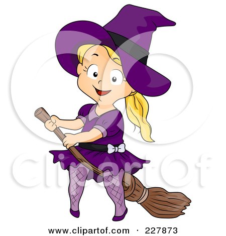 Royalty-Free (RF) Clipart Illustration of a Halloween Girl Witch On A Broomstick by BNP Design Studio