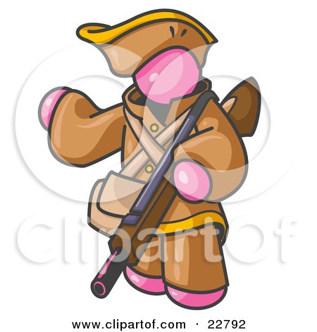 Clipart Illustration of a Pink Man in Hunting Gear, Carrying a Rifle by Leo Blanchette