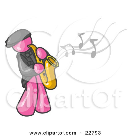 Clipart Illustration of a Musical Pink Man Playing Jazz With a Saxophone by Leo Blanchette