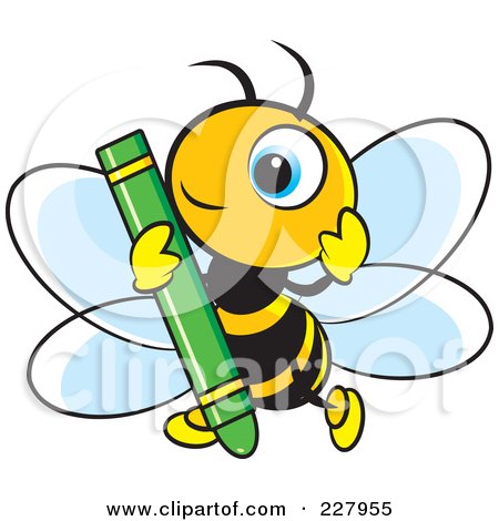 Royalty-Free (RF) Clipart Illustration of a Cute Bee Holding A Green Crayon by Lal Perera