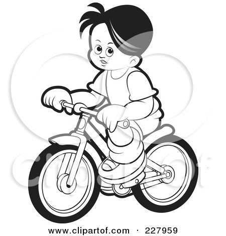 Royalty-Free (RF) Clipart Illustration of a Coloring Page Outline Of A Boy Riding A Bike by Lal Perera